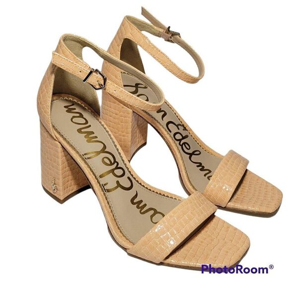 Sam Edelman Sandals Womens Sz 6 Daniella Open Toe Ankle Strap Heel Peach Croco - Picture 1 of 13